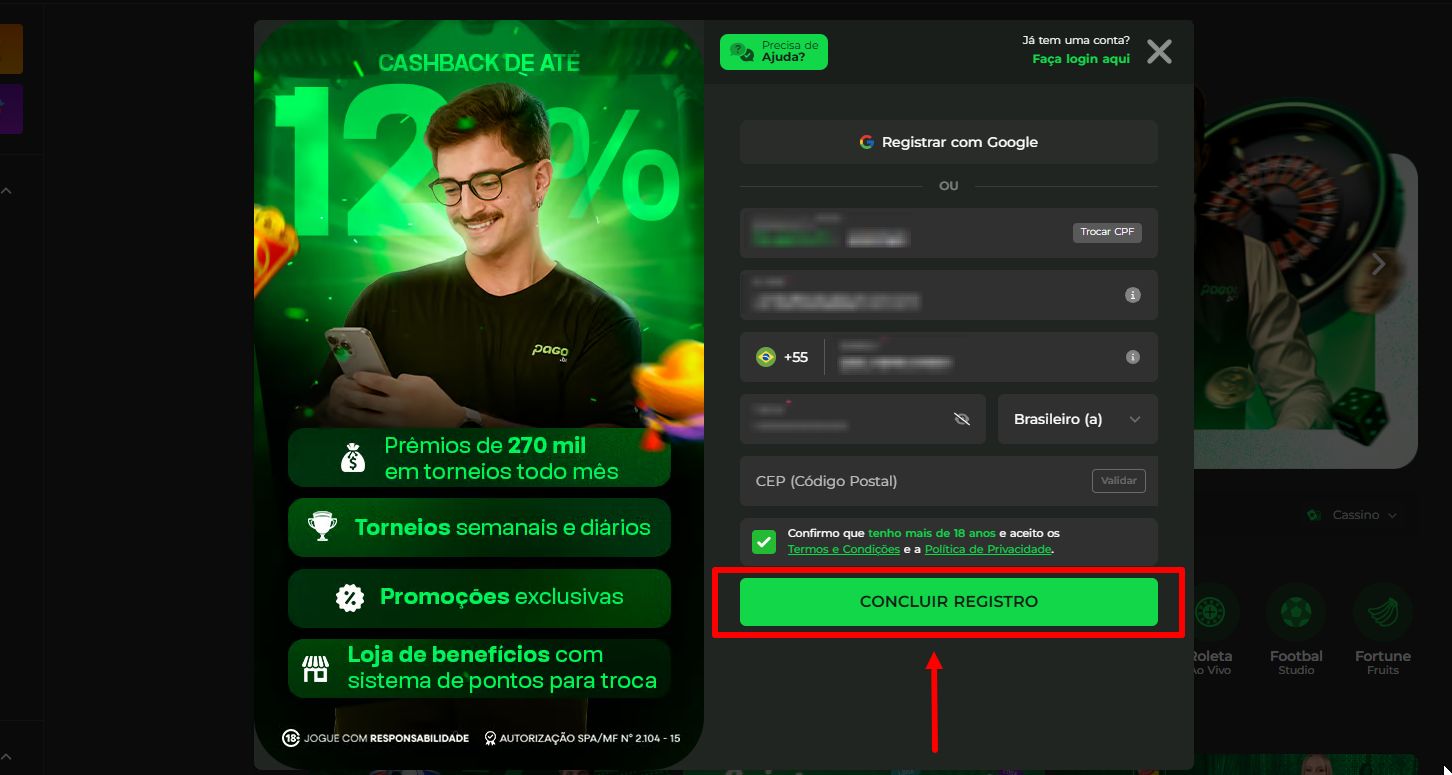 pagolbet cadastro passo 6