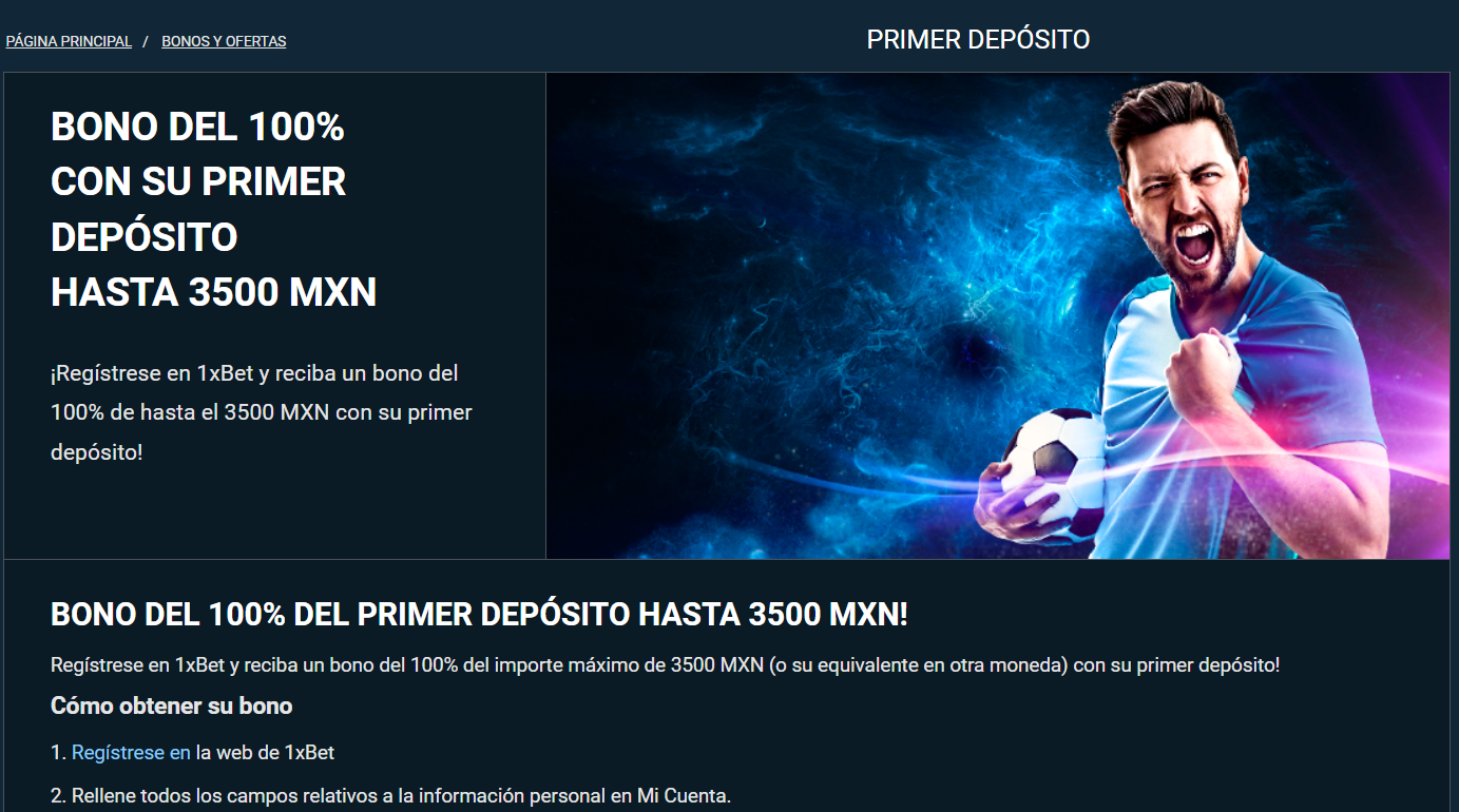 Bono de bienvenida para el sitio web 1xbet méxico Bonificación del primer depósito en 1xbet méxico